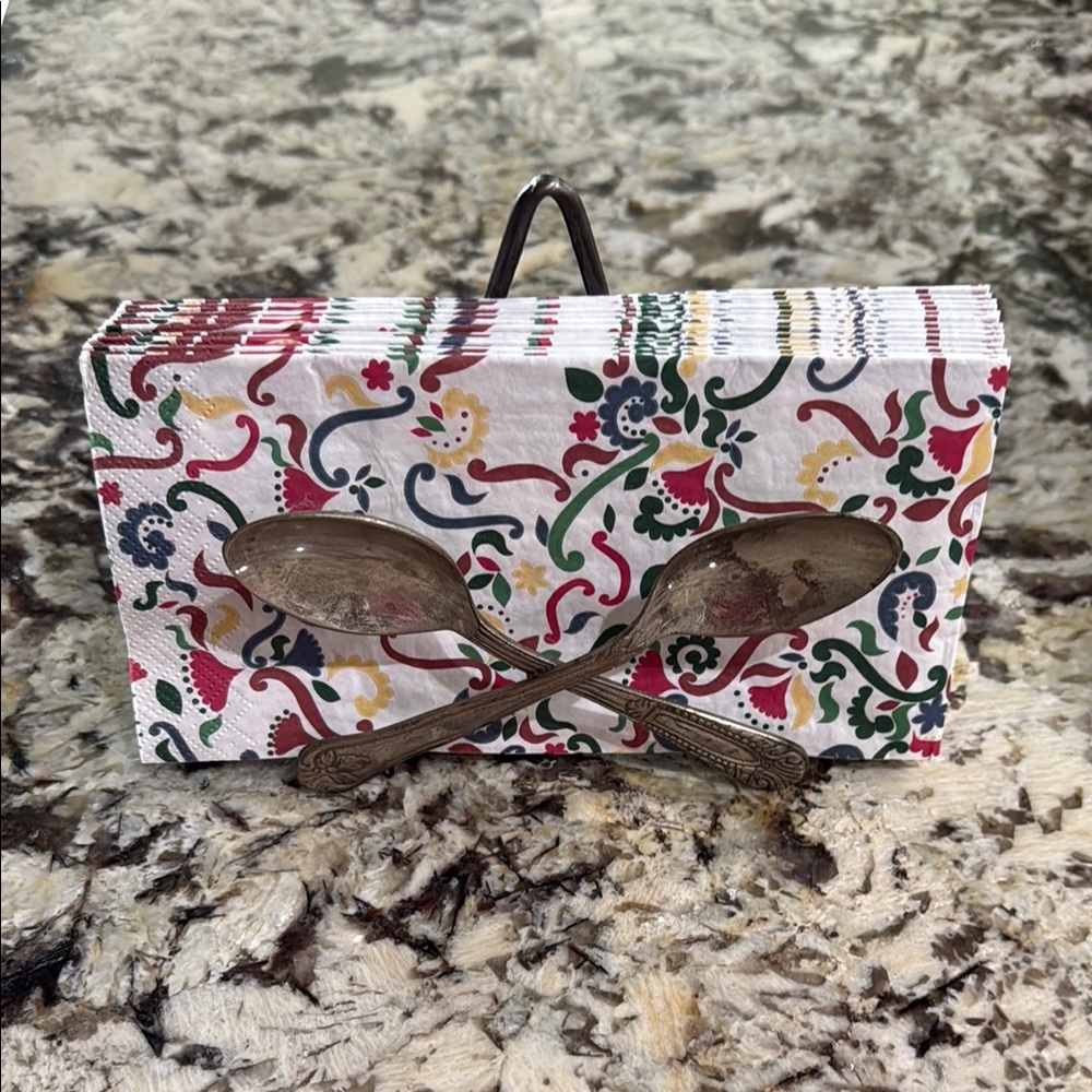 Rare Anthropologie crossed silver spoon napkin or cookbook holder